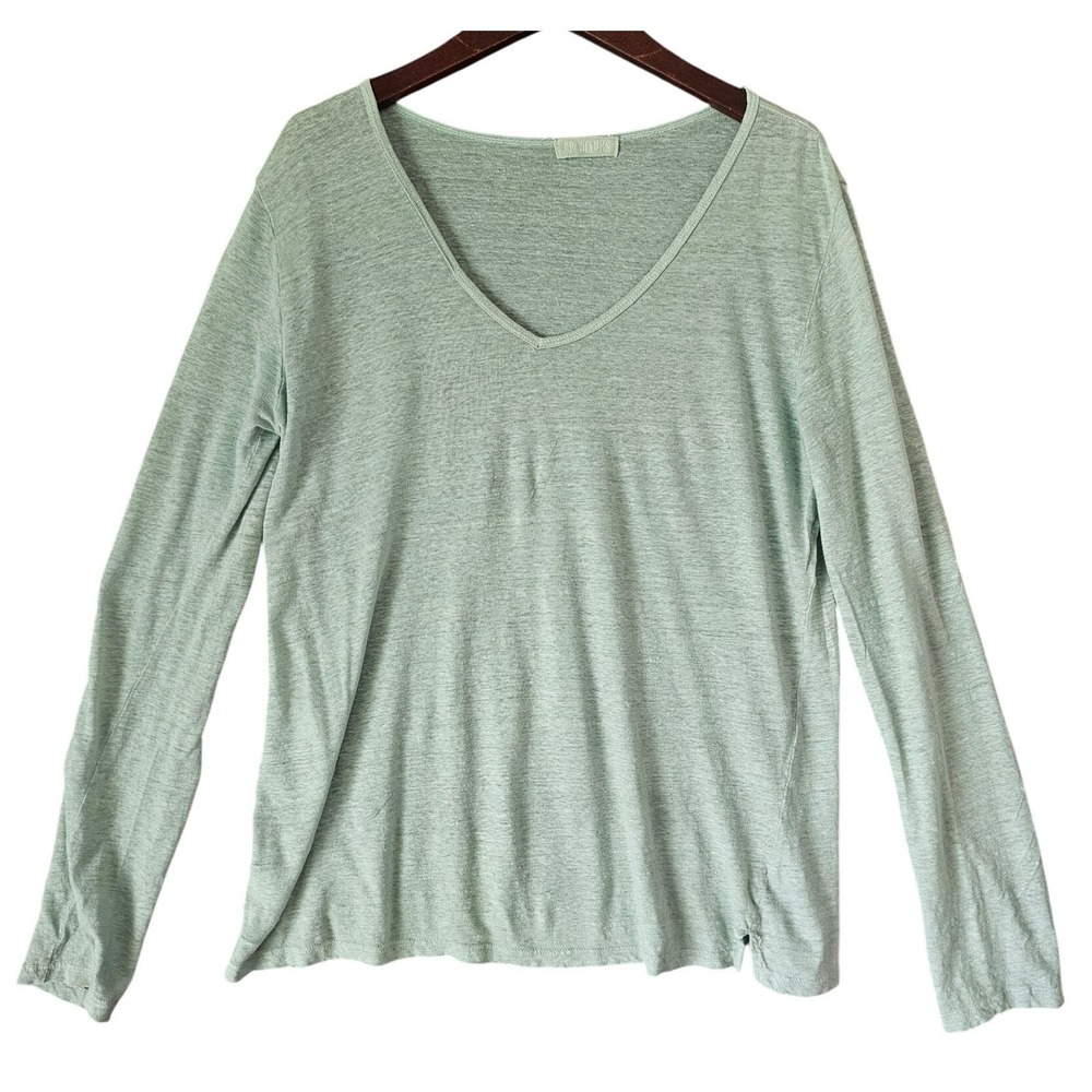 CP Shades Linen Top Long Sleeve V-Neck Green Casual Women's Size M